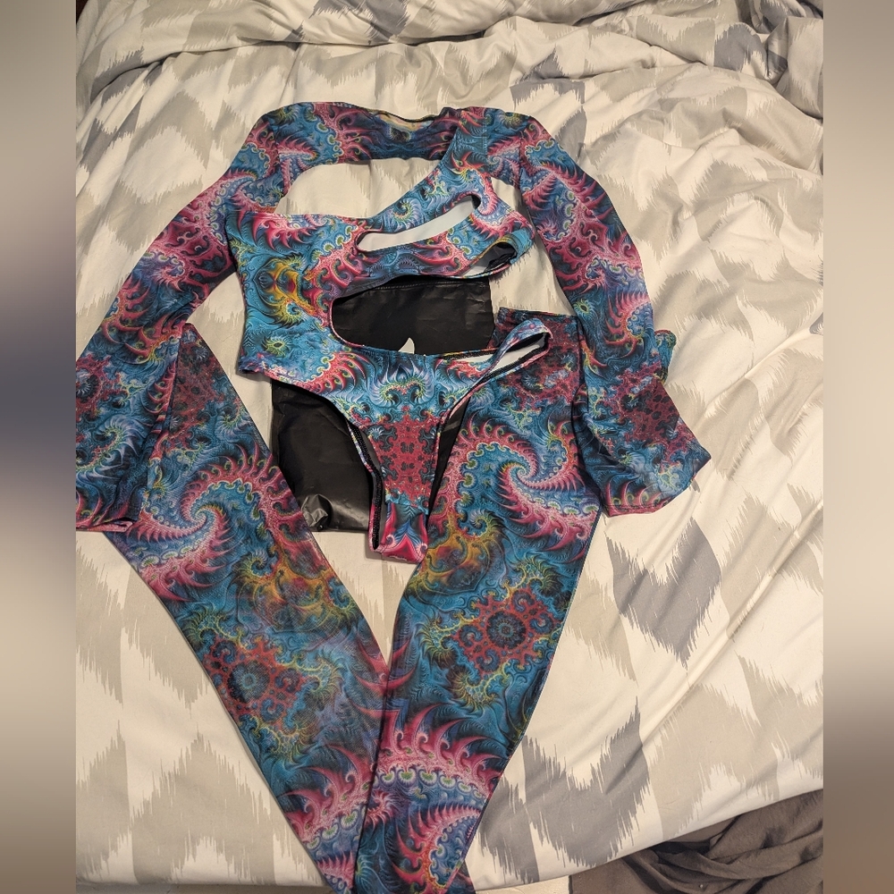 Badinka Multicolor Psychedelic Cutout Bodysuit Set - Picture 3 of 5
